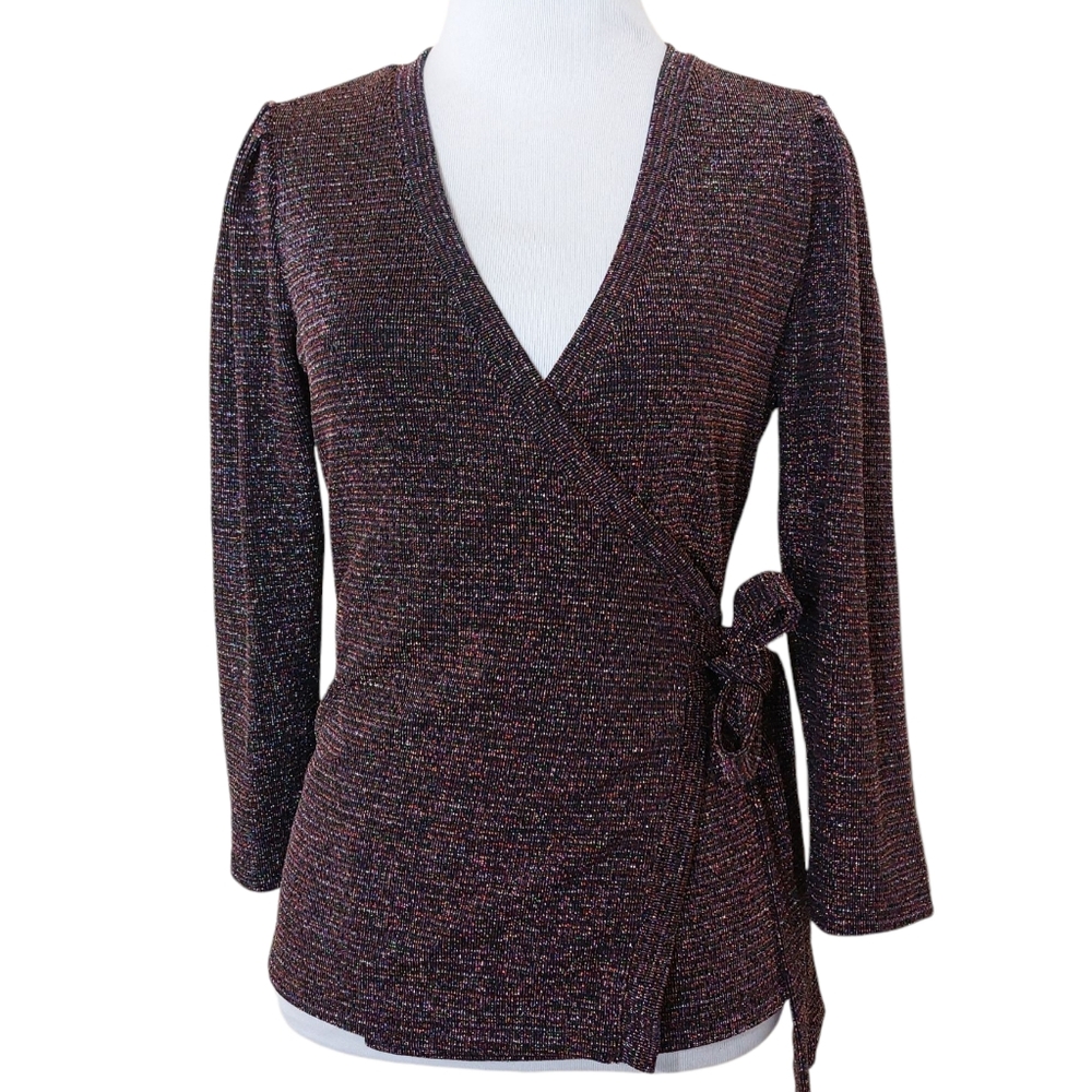 PAIGE Rainbow Metallic Jasper Wrap Top Going Out Evening Birthday Blouse XS